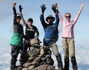Kelsey Wilson and friends at the top of Kilimanjaro