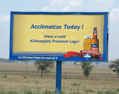 Kilimanjaro Lager billboard outside of Arusha