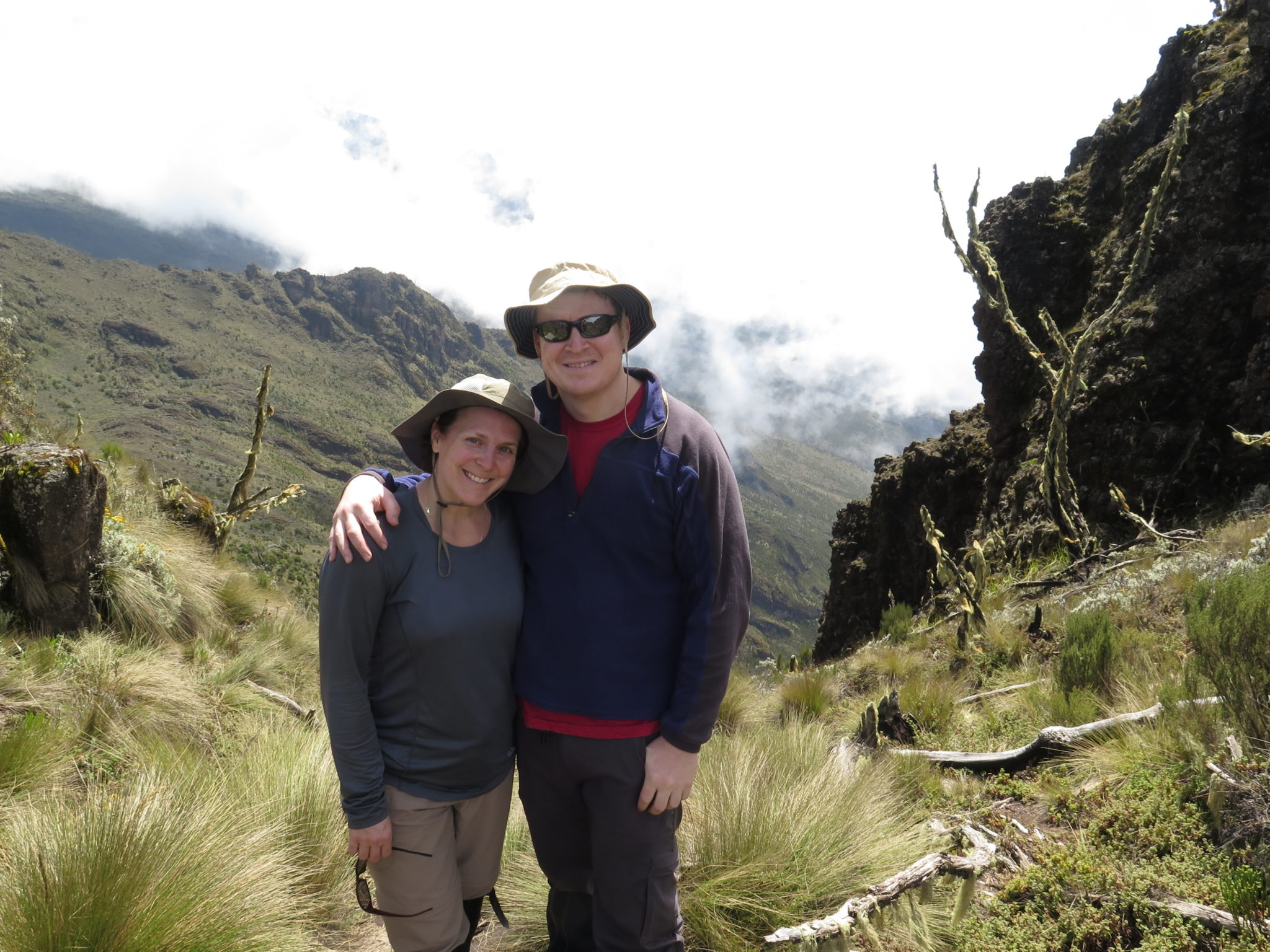 Patrick S. and his companion pose in a section of greenery on Kilimanjaro