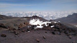 A jagged, snowy peak on Kilimanjaro