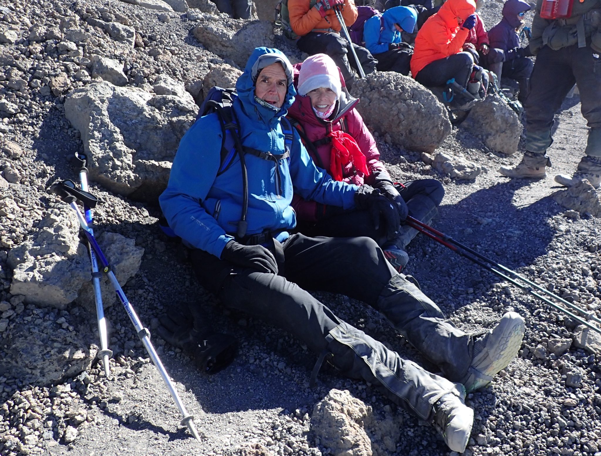 Trekkers rest on Mt. Kilimanjaro