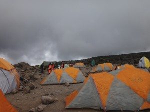 Thomson tents against a gray sky