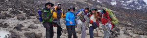 A group of trekkers and guides getting silly on Kili