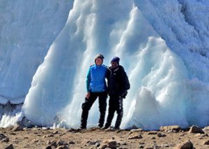 Trekkers near a glacier on the Rongai Kilimanjaro route