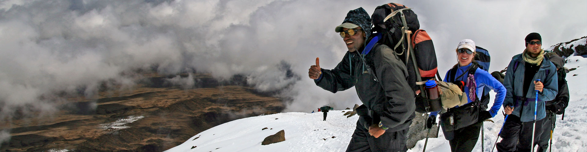 An optimistic guide leading a group of trekkers