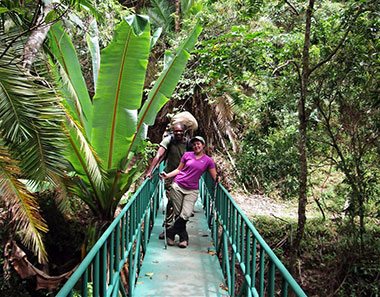 Sam crossing a bridge on the route