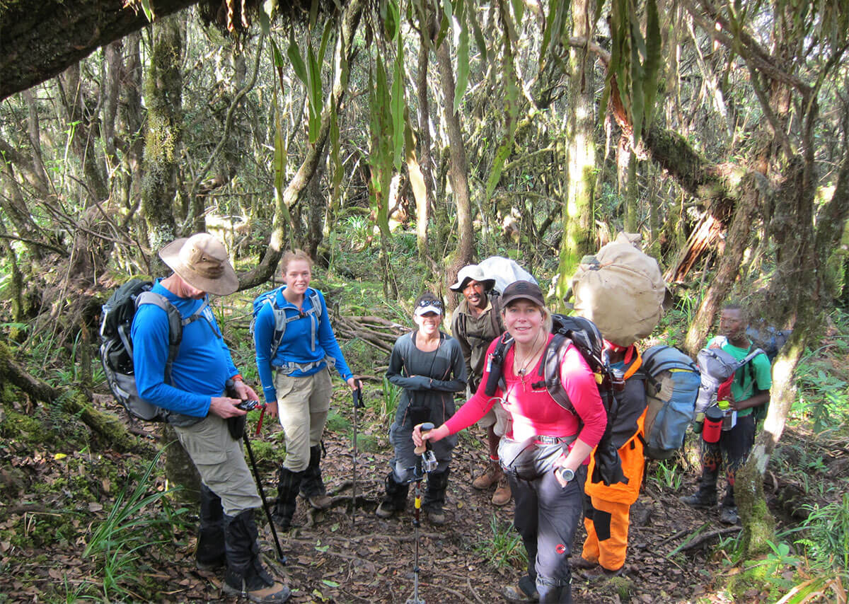 O'brien and her group hiking KIlimanjaro