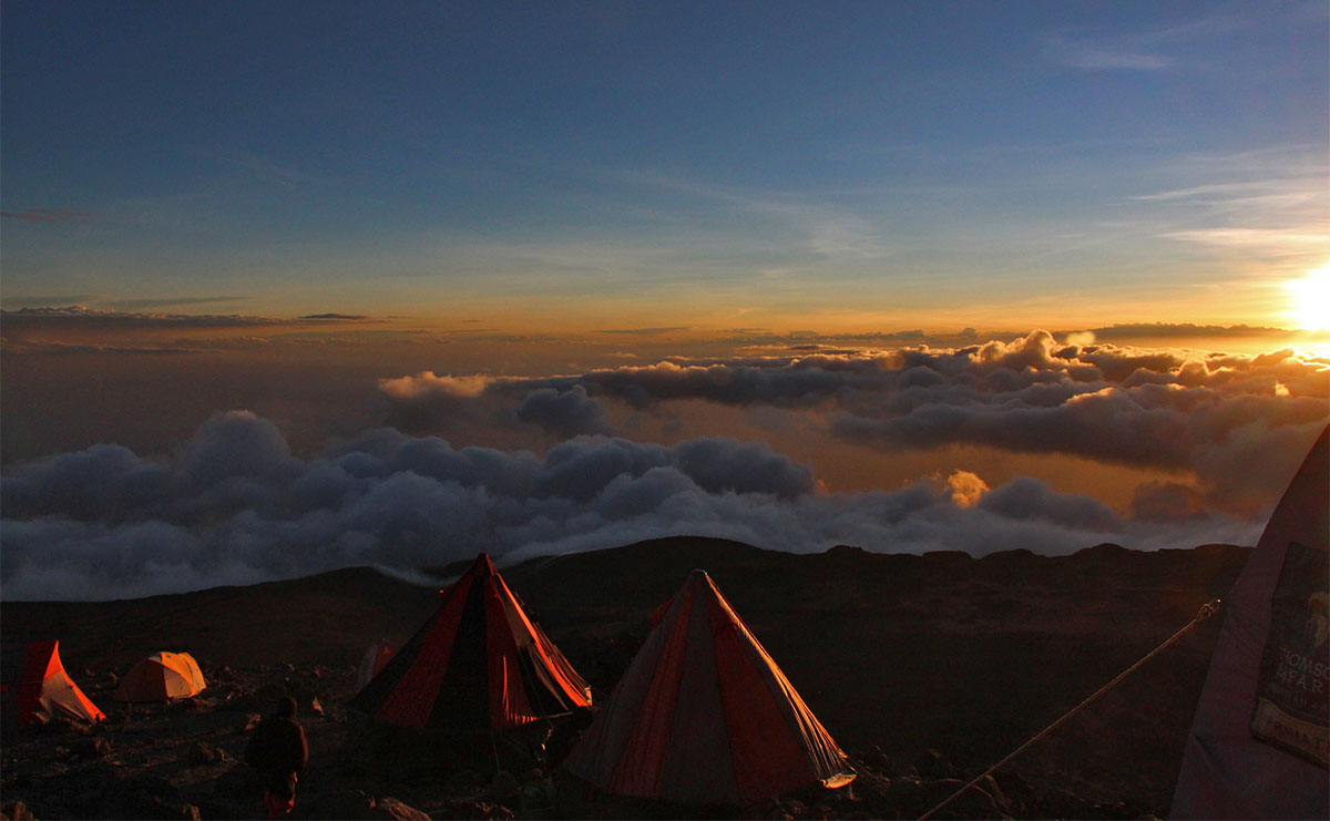 sunset at barafu camp on kilimanjaro