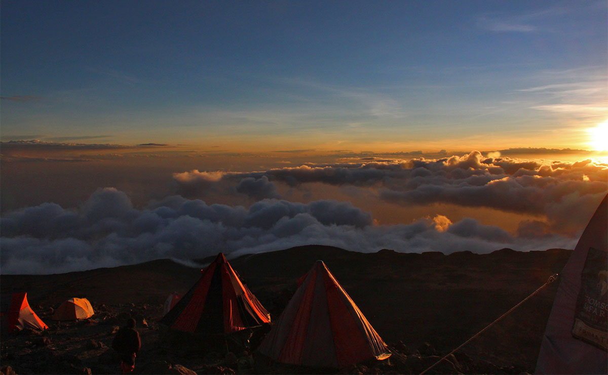 sunset at barafu camp on kilimanjaro