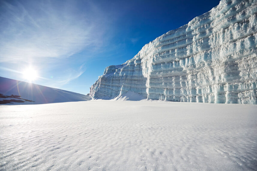 glacier and blue sky on mount kilimanjaro