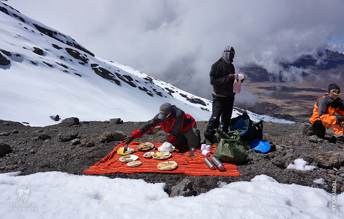 summit day snack break on kilimanjaro
