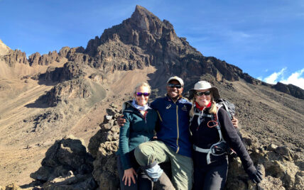 judith with guide on grand traverse kilimanjaro trek