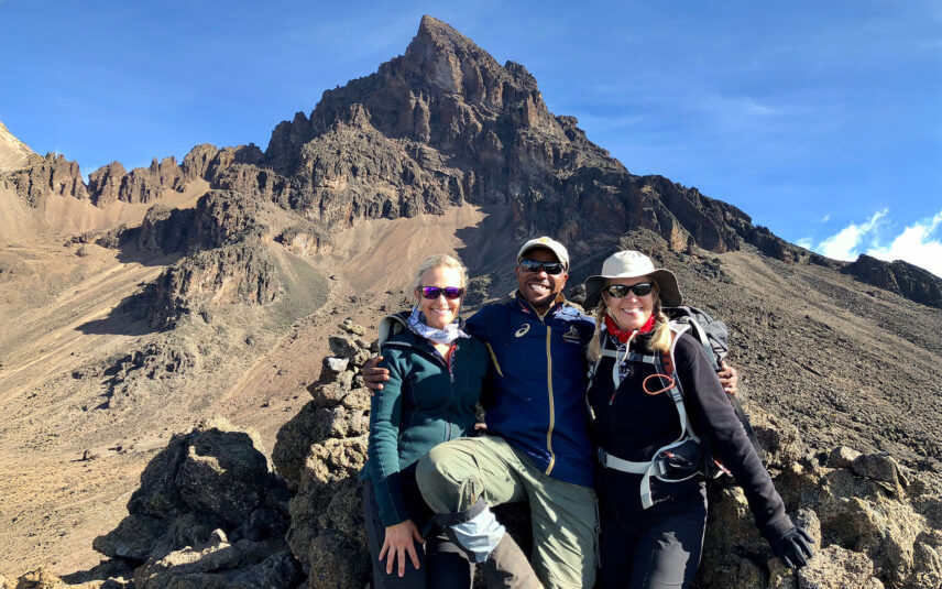 judith with guide on grand traverse kilimanjaro trek