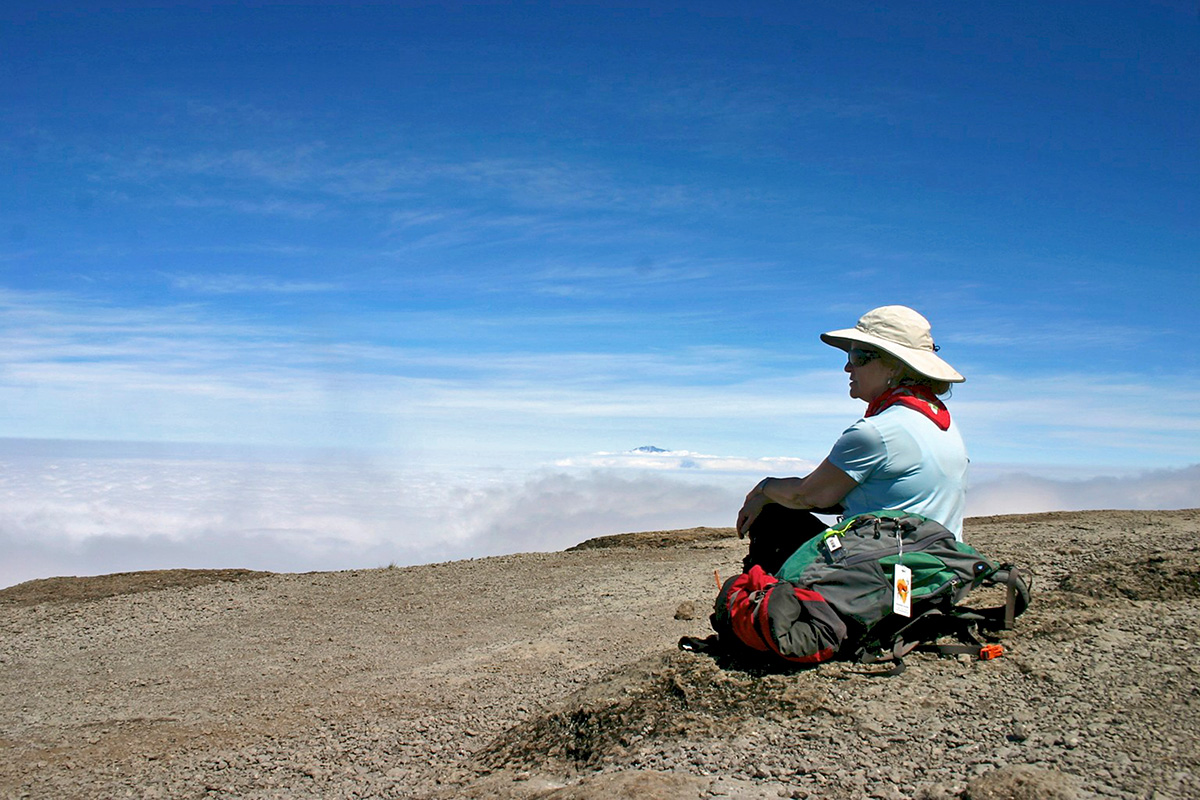 christine at top of kilimanjaro's barranco wall