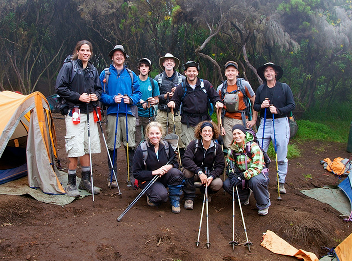 umbwe route group at mweka gate on mount kilimanjaro