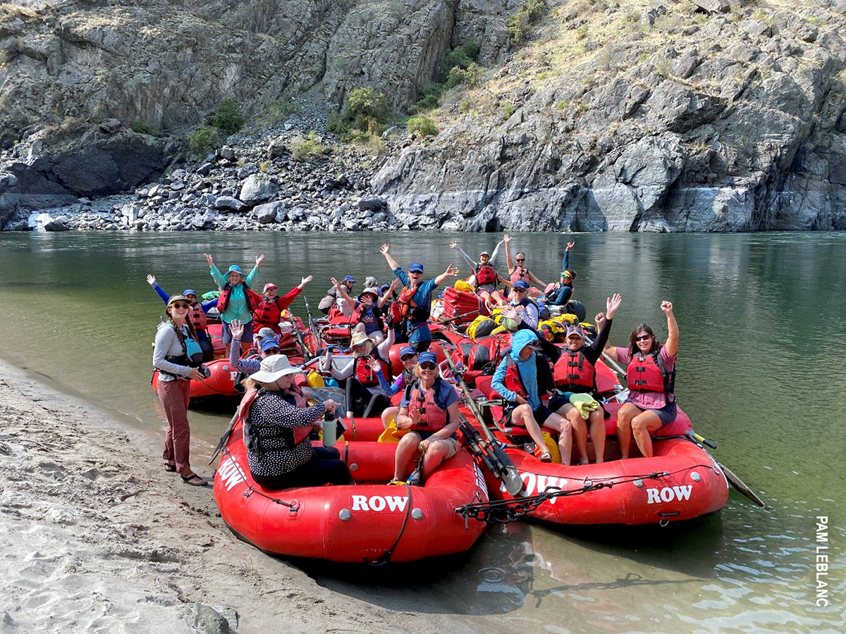 adventure women group on rafting trip in idaho