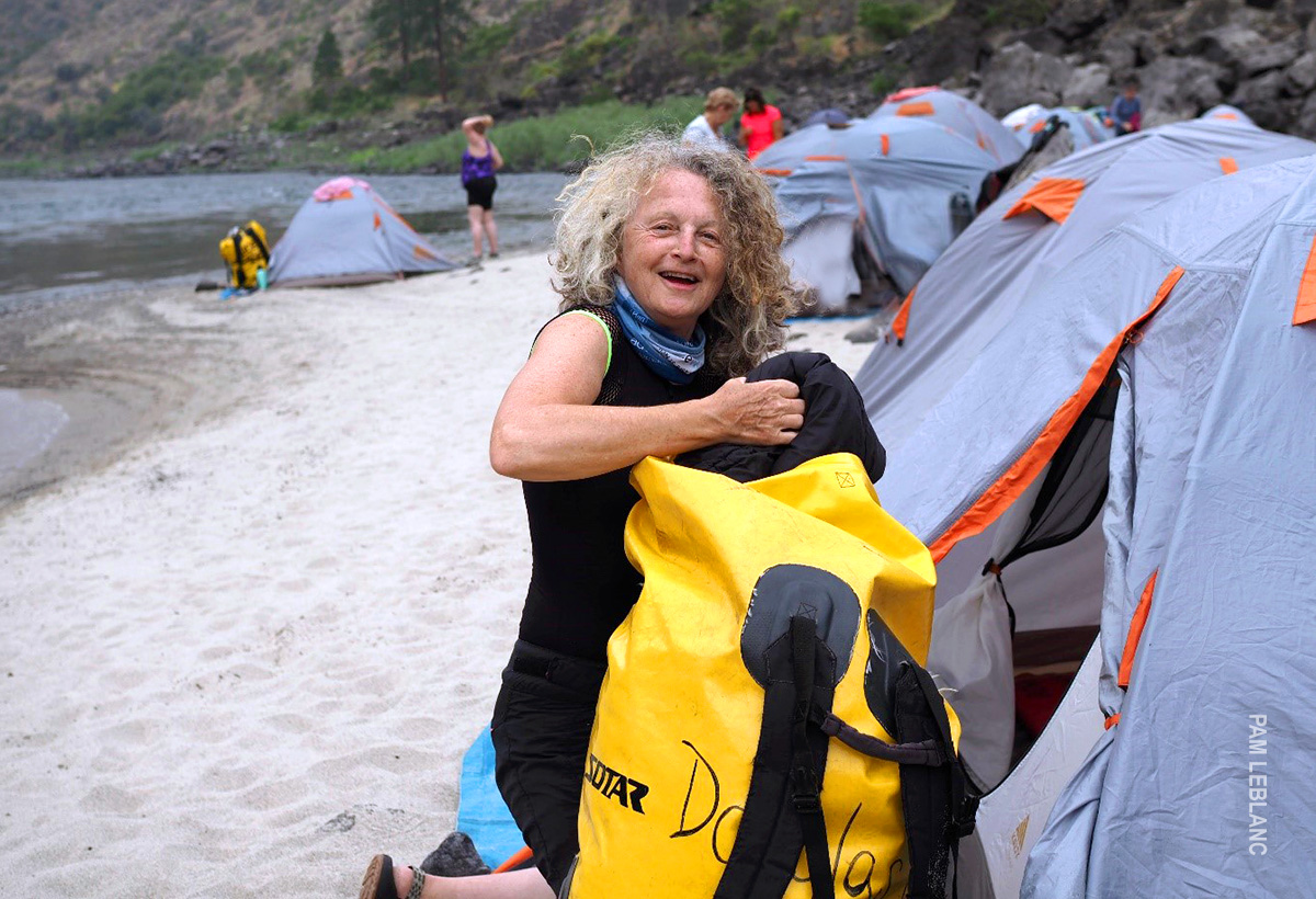 judi wineland sets up her tent in idaho