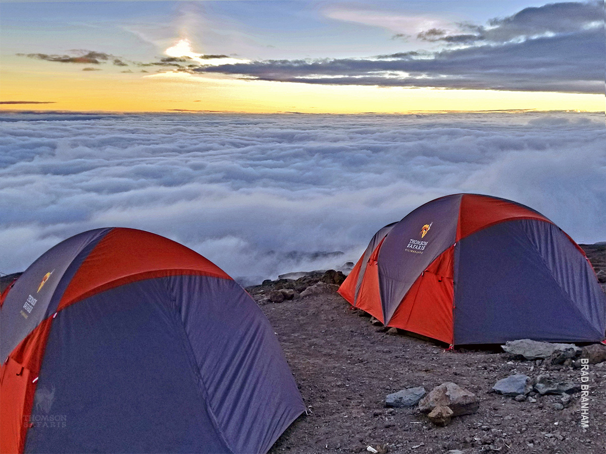 camping above the clouds on kili