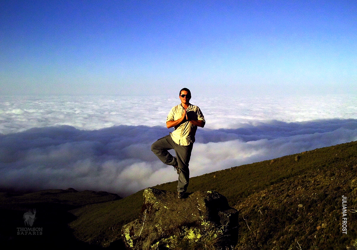 tree pose yoga on the mountain