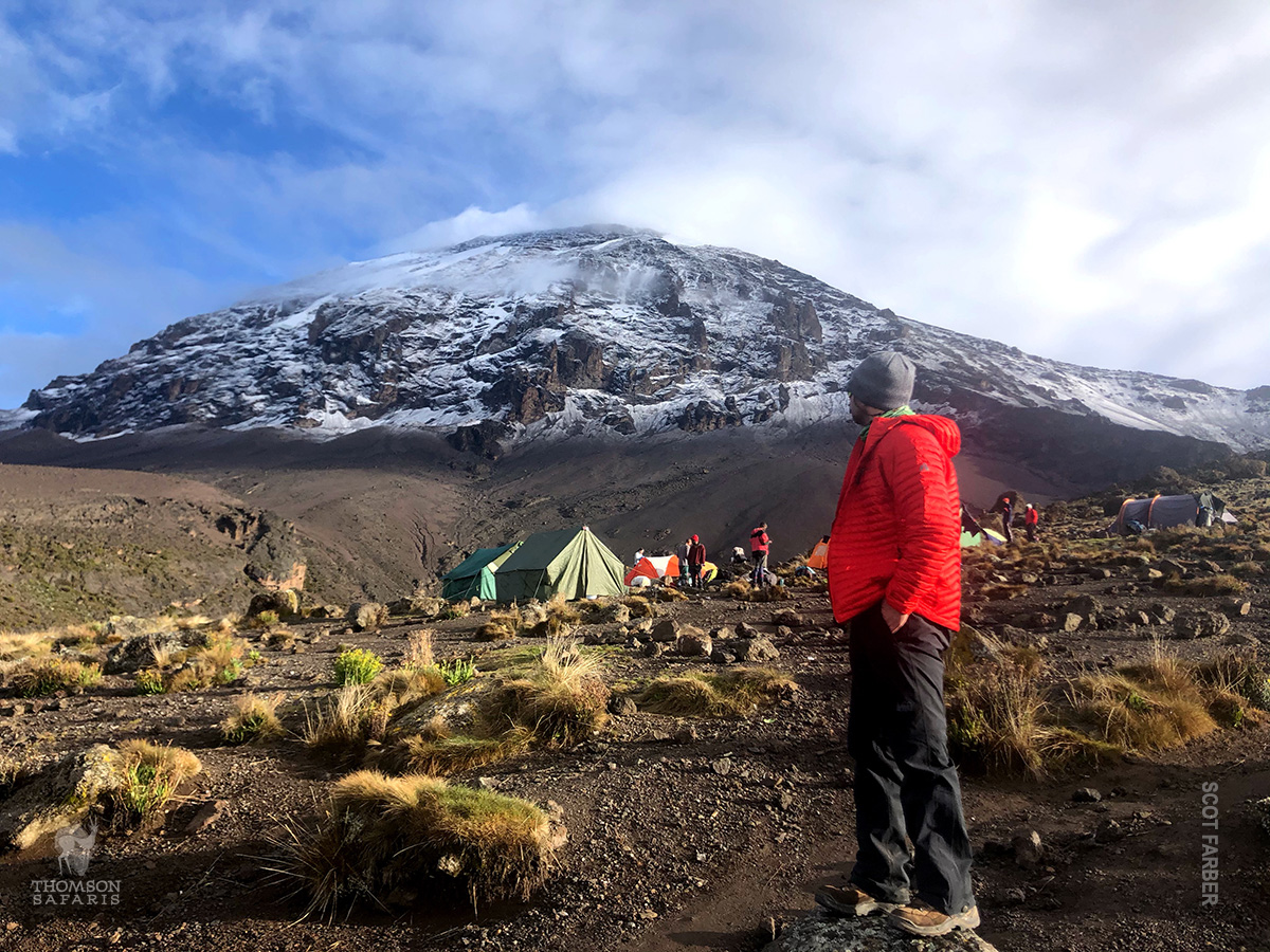 looking up to kibo peak from camp