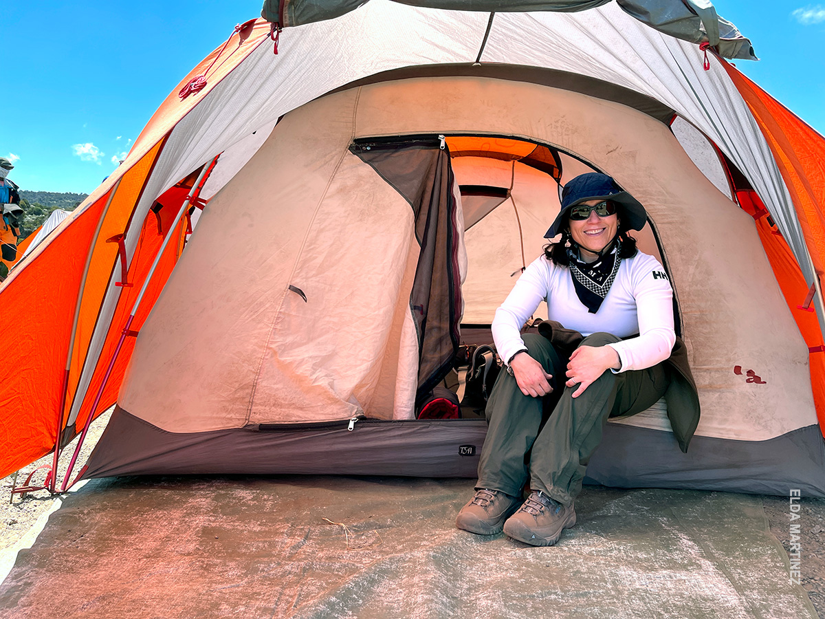 elda at her thomson tent on mount kilimanjaro