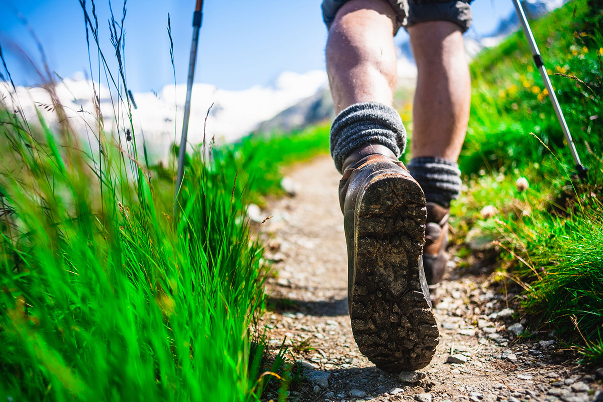 feet on hiking trail