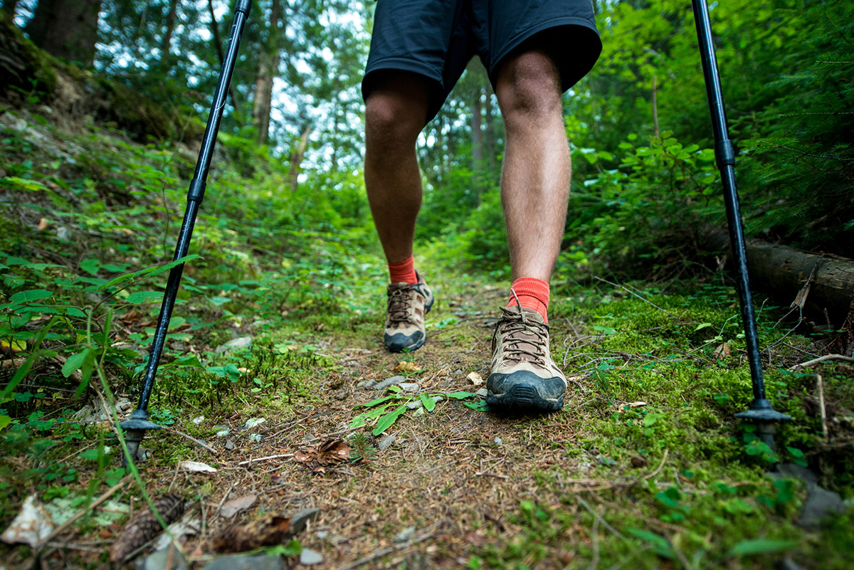 distribute weight while hiking using poles