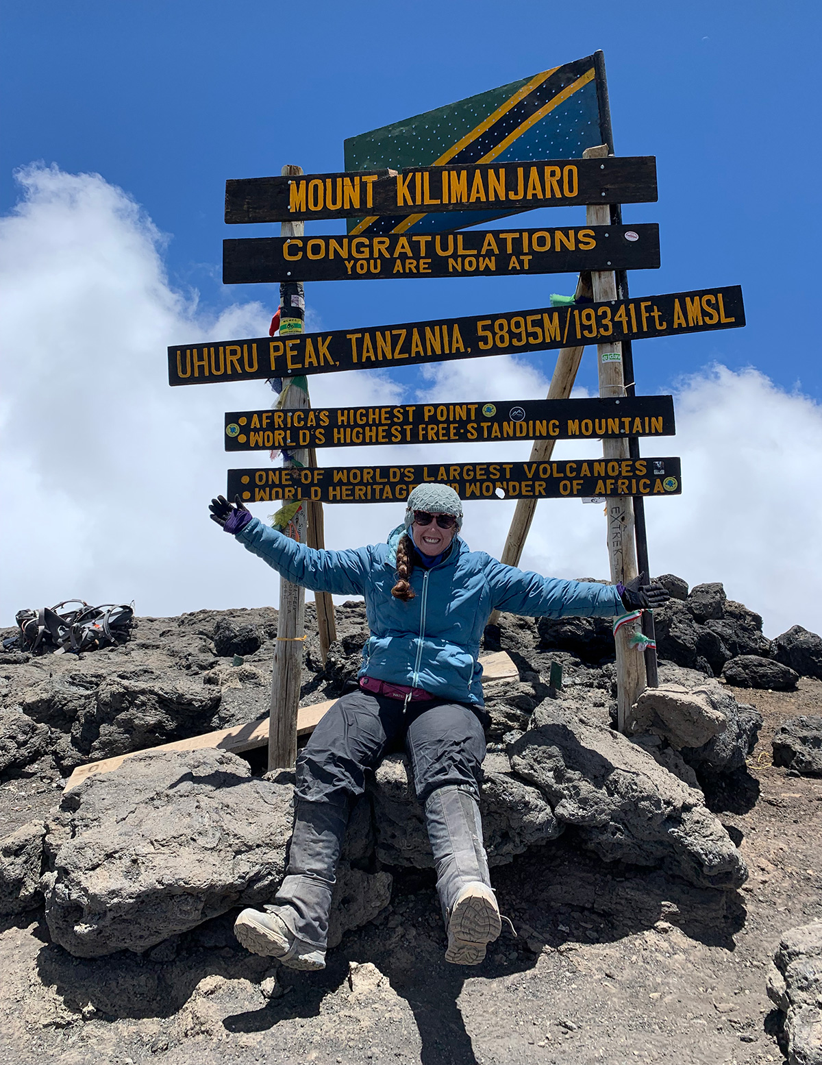 thomson staffer brittany at summit of mount kilimanjaro