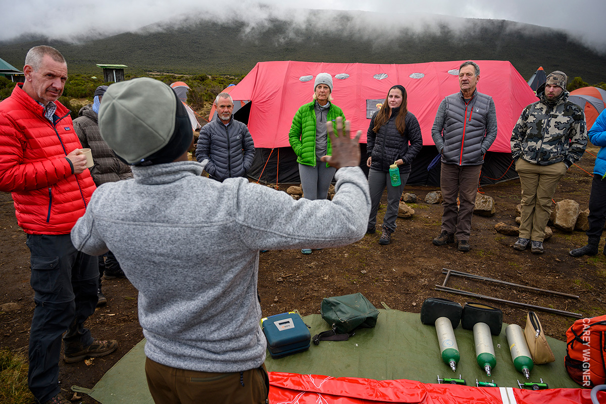 guides provide safety briefing to trekkers