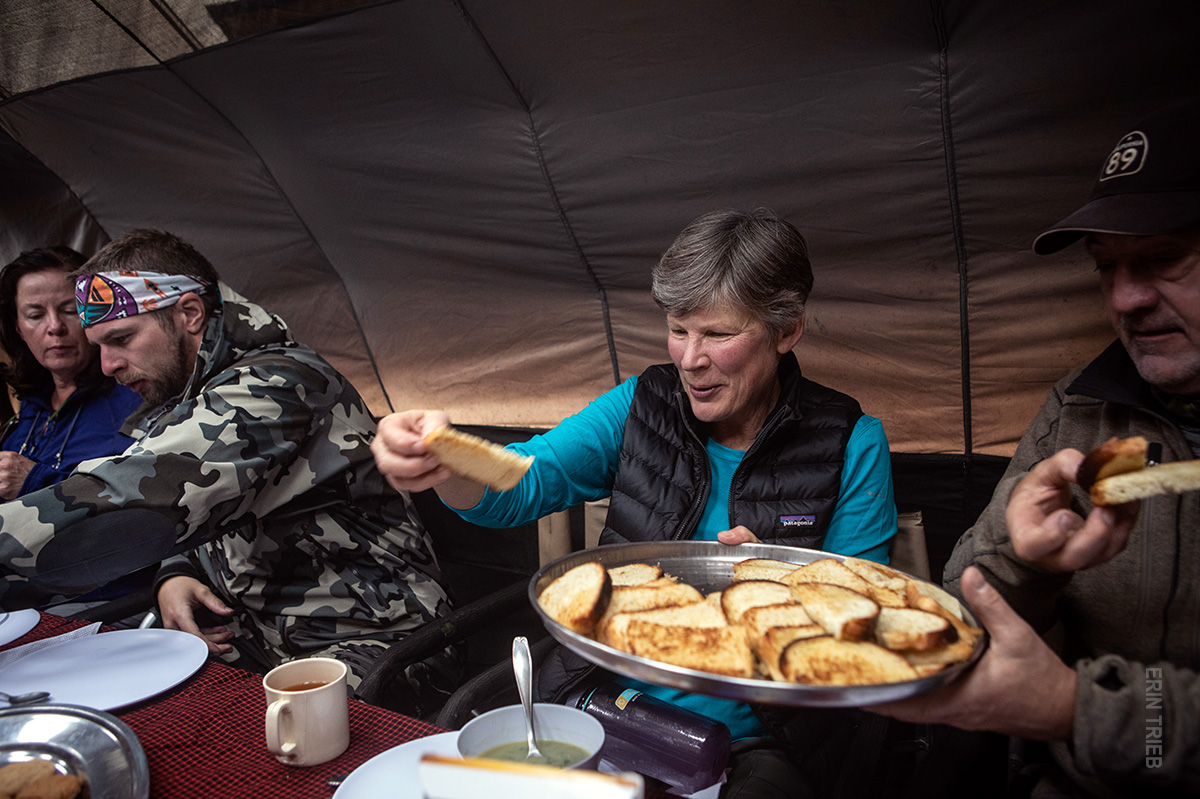 trekkers in dining tent