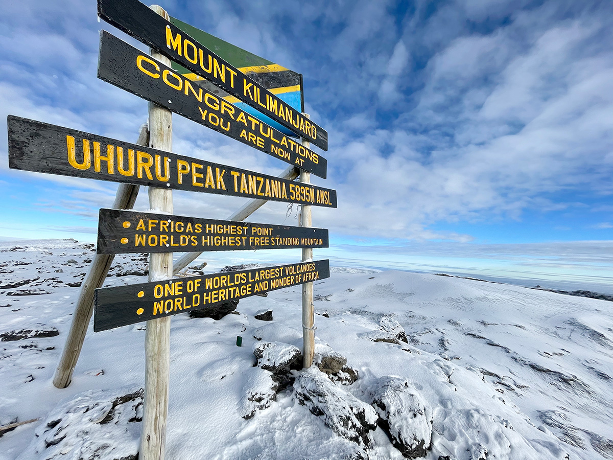 sign at summit of mount kilimanjaro