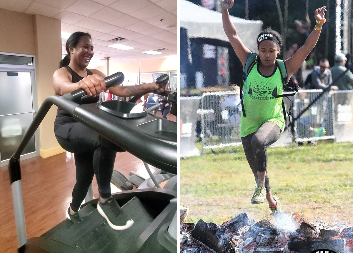 angela on stairmaster and ashley in spartan race