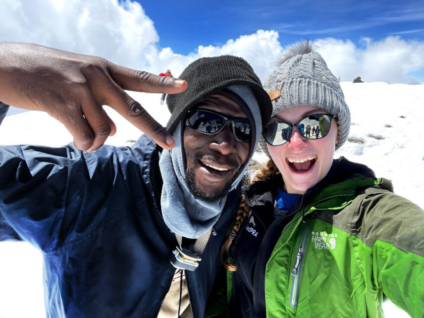 carolyn with guide on kilimanjaro