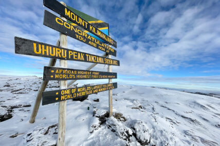 sign at the summit of mount kilimanjaro