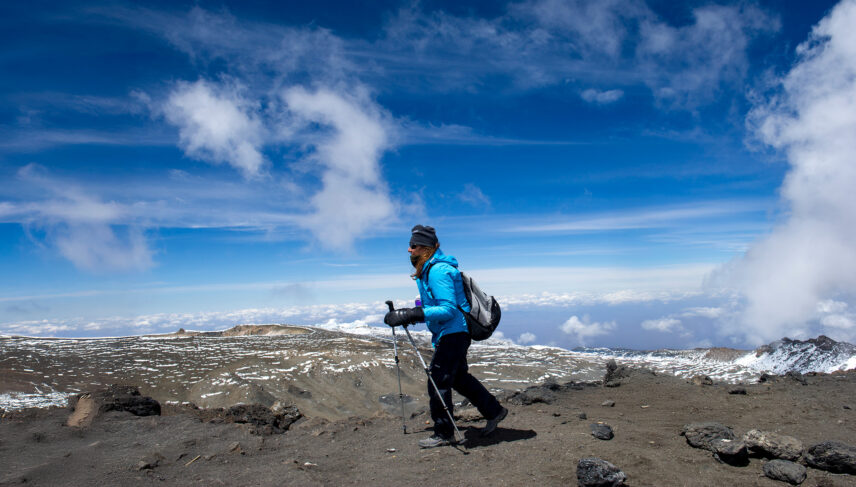 woman on high altitude trek of kilimanjaro