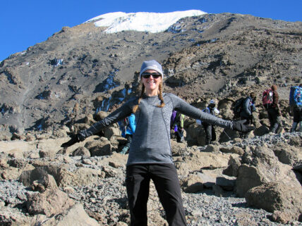 heather smiling on kilimanjaro during her thomson trek