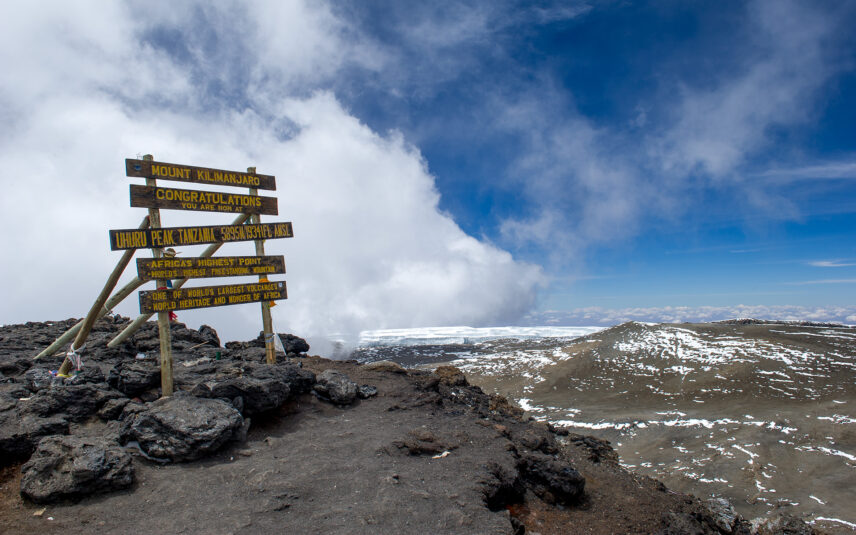 sign at the summit of mount kilimanjaro