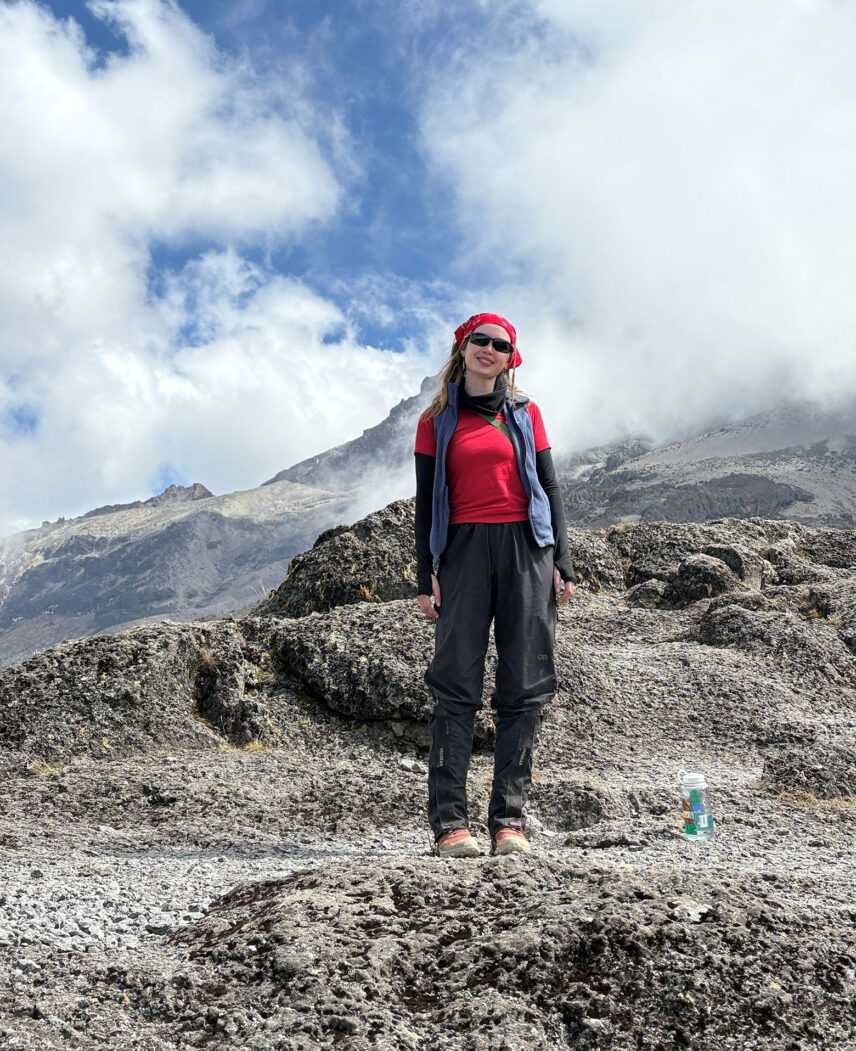 fiona at the top of the barranco wall on mount kilimanjaro