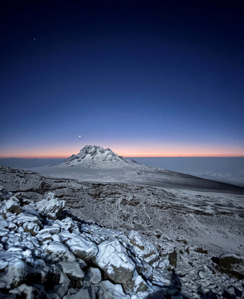 quiet sunrise and brilliant colors over mount mawenzi on kilimanjaro